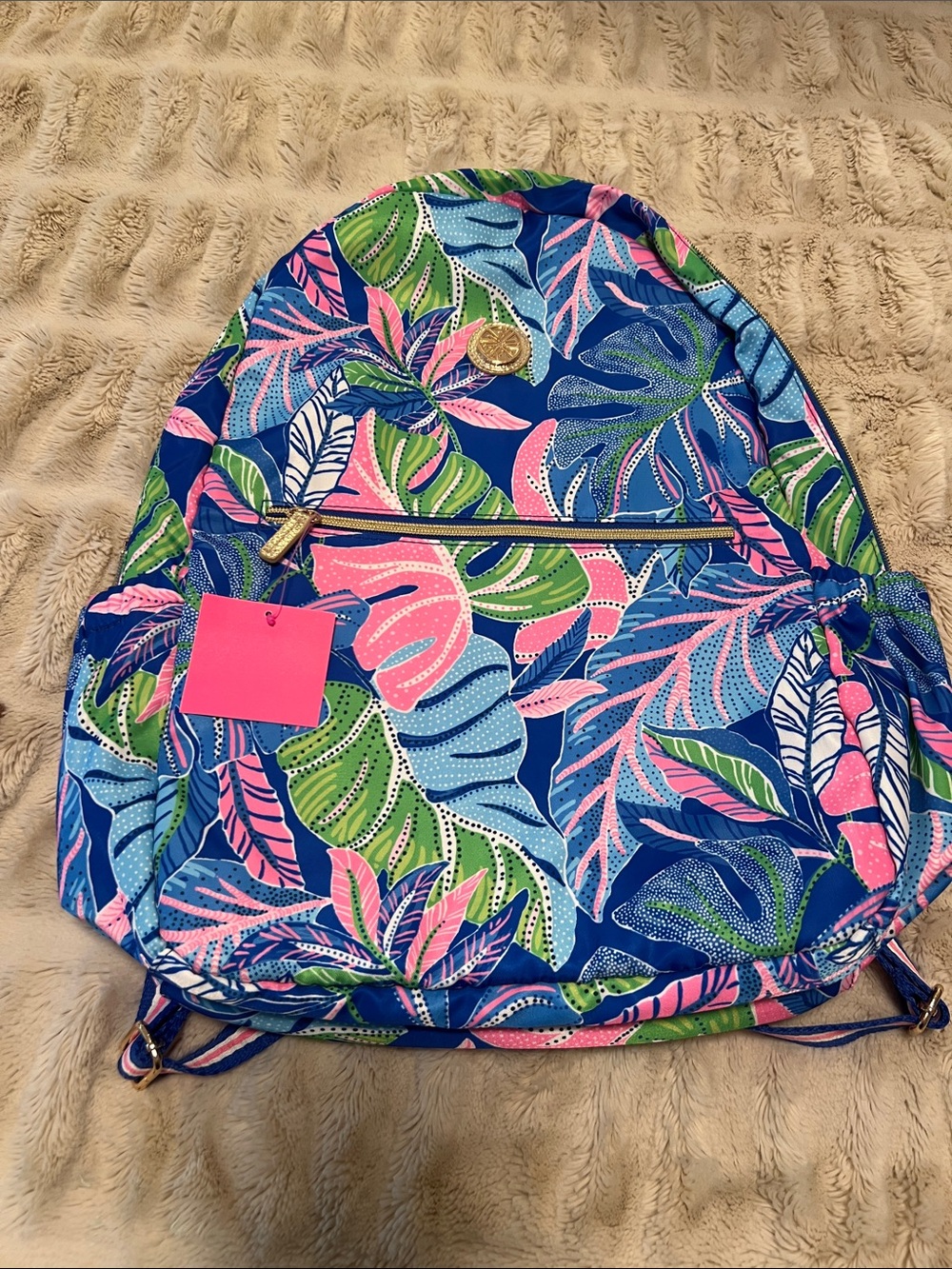 Lilly Pulitzer Tropical Leaf Backpack in Blue, Pink & Green